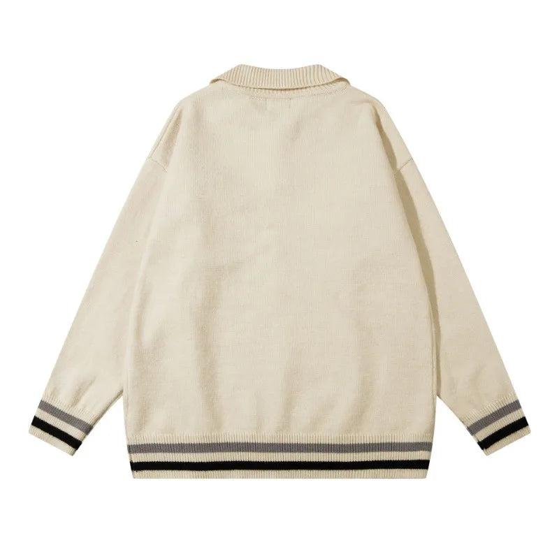 saferido Japanese Style Fresh Polo Men Sweater Student Couple Knit Sweater Pullover 2023 Harajuku Winter College Style Top Mens Clothes