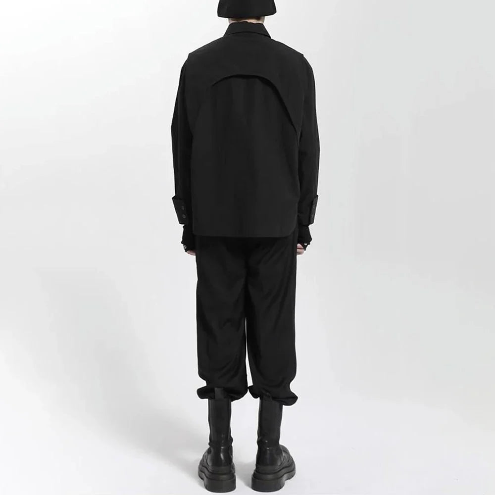 saferido Mens Japanese Dark Style Casual Long-Sleeved Shirt 2024 New Genderless Fashion Personality Youth Trend Solid Color Shirt Unisex
