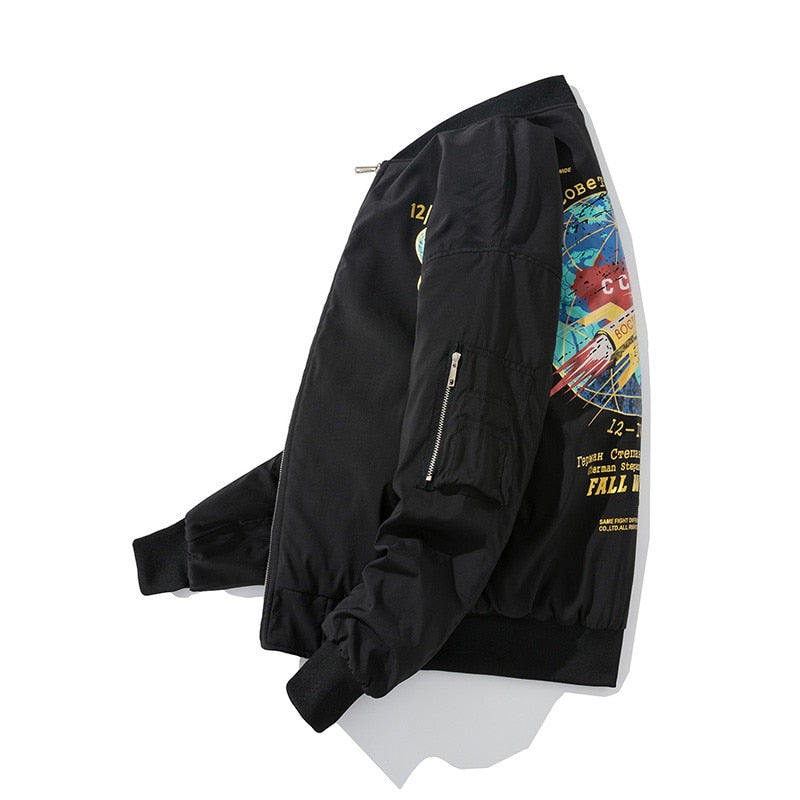 Winter Bomber Jacket Men Fashion Pilot Jacket Rocket Print Baseball Coat Casual Youth Streetwear Outerwear Mens Clothing