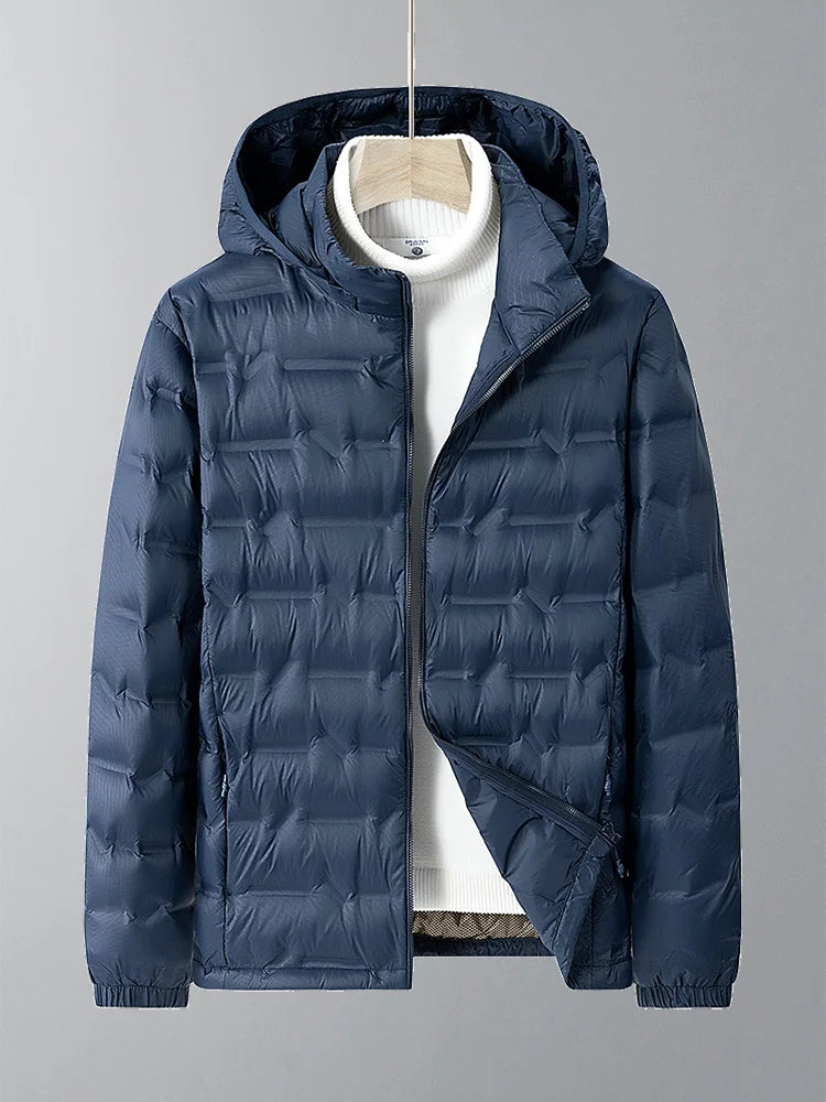 New Winter Men's Down Jacket Hat Detachable White Duck Down Padded Graphene Heating Warm Hooded Windbreaker Puffer Coat 8XL