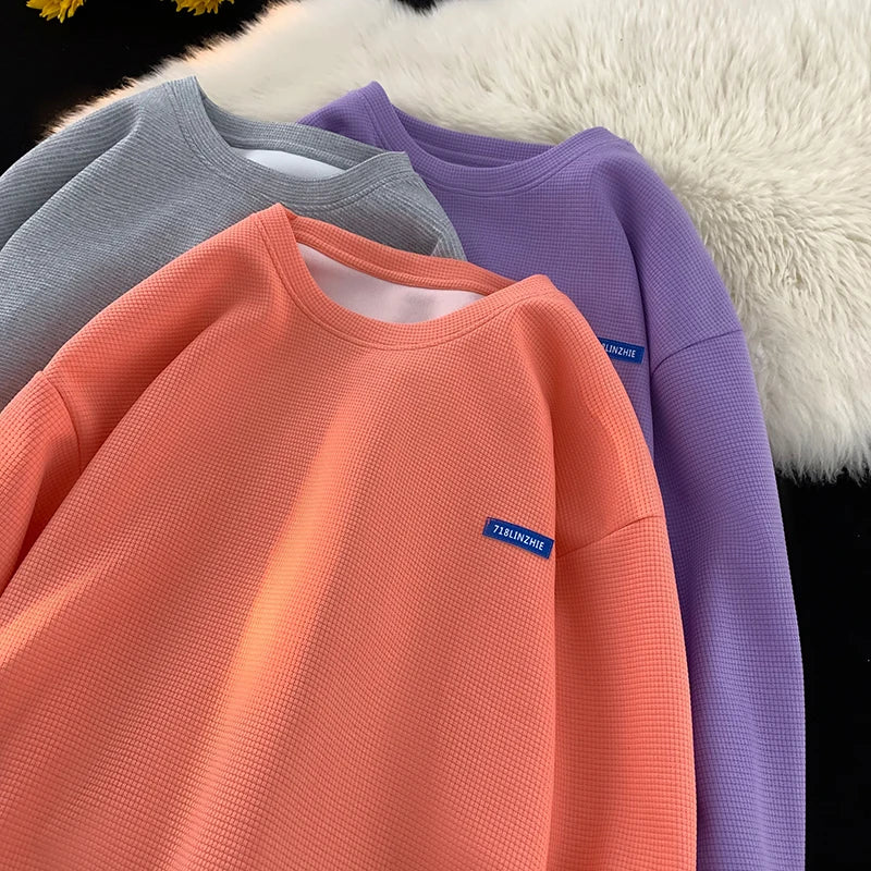 saferido Multi-Coloured Solid Colour Sweatshirt Unisex Style Couple Sweatshirt Fashion Casual Large Size Men's Pullover Korean Clothing