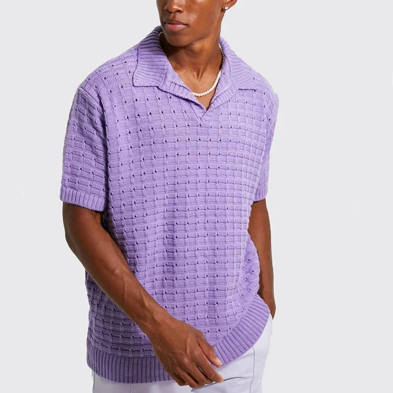 Men's Elastic Loose T-shirt Sweater Men's Knitted Short Sleeve Casual T-shirt Men's V-neck T-shirt Men's
