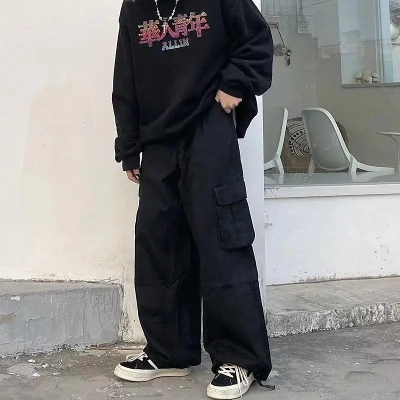 saferido Baggy Black Cargo Pants for Men Khaki Cargo Trousers Male Vintage Loose Casual Autumn Japanese Streetwear Hip Hop Retro