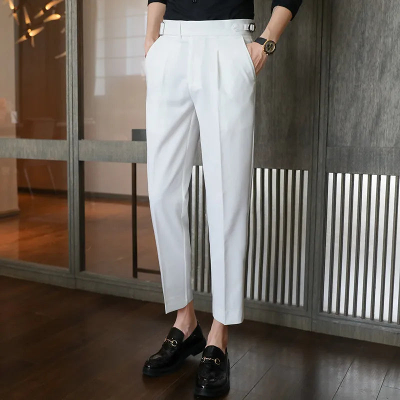 saferido Men's Business Dress Pants Korean Style Slim Fit Office Social Suit Pants Casual Trousers Streetwear Black White Trousers 29-36