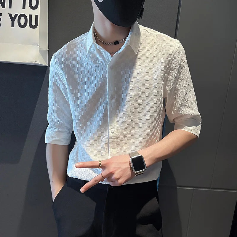 saferido Men's Business Casual Shirts/Male Spring Slim Fit Long Sleeve Shirts/Man High-End Clothing Tops Plus Size S-3XL