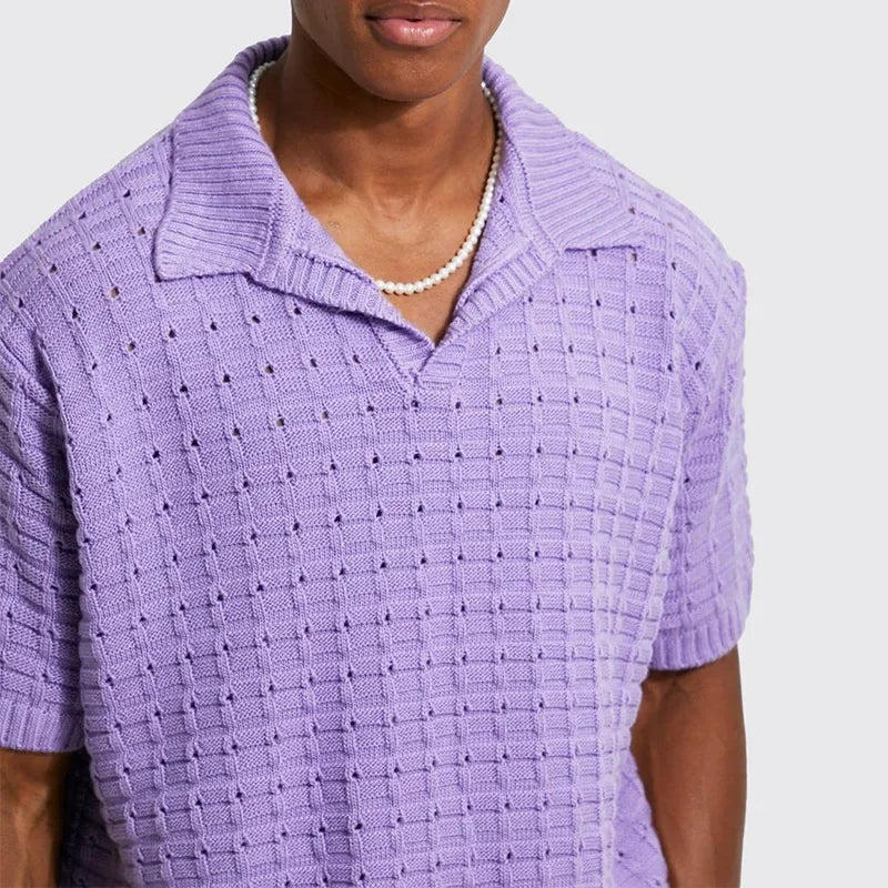 Men's Elastic Loose T-shirt Sweater Men's Knitted Short Sleeve Casual T-shirt Men's V-neck T-shirt Men's