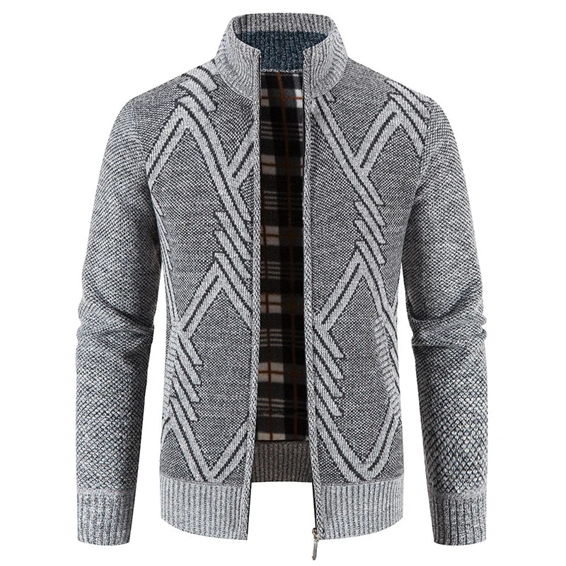 Autumn Winter Jacket Men Coats Casual Stand Collar Zip Solid Color Sweater Men Slim Fit Thick Warm Fleece Knitting Pullovers
