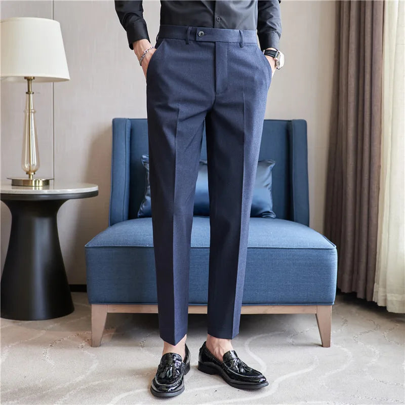 saferido Men Spring Autumn High Quality Casual Suit Trousers/Male Fashion Slim Fit Pink Business Suit Pants/Man Stretch Dress Pants 28-38