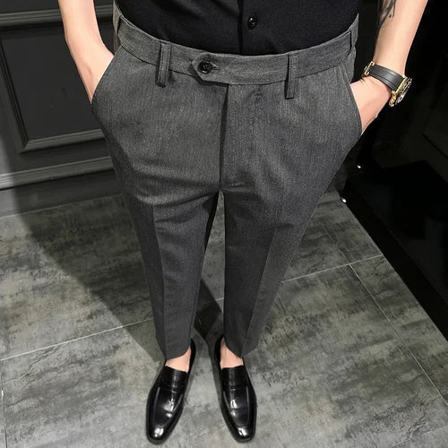 saferido British High Waist Straight Pants Men Social Trousers Pant Italian Mens Formal Pant Pantalones Hombre Dress Ankle Pants 38