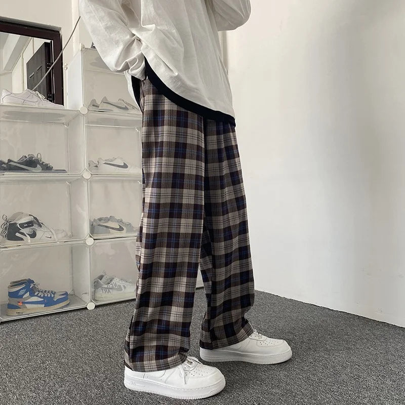 saferido Plaid Pants Men Korean Fashion Couples Straight Baggy Youthful Streetwear All-match Harajuku Y2k Trousers Joggers High Street