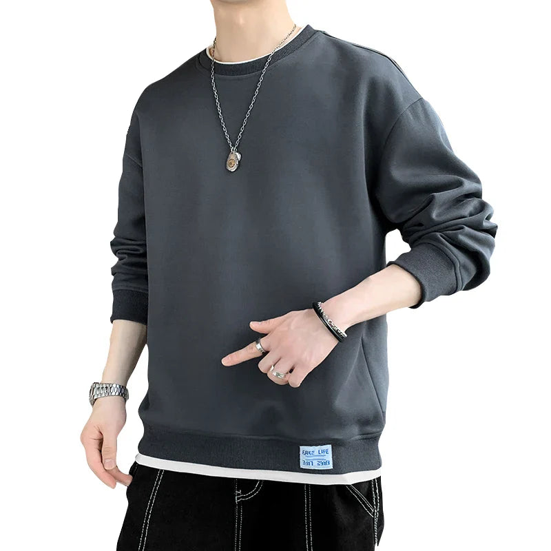 saferido Spring O Neck Sweatshirts Hoodie Men Long Sleeve Loose Pullover Fashion Harajuku Hoodies Mens Solid Casual Sweatshirt Streetwear