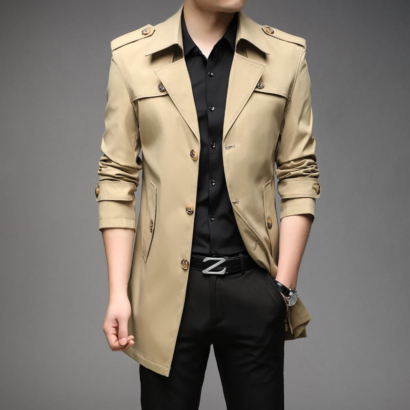 New Spring Men Trench Fashion England Style Long Trench Coats Mens Casual Outerwear Jackets Windbreaker Brand Mens Clothing