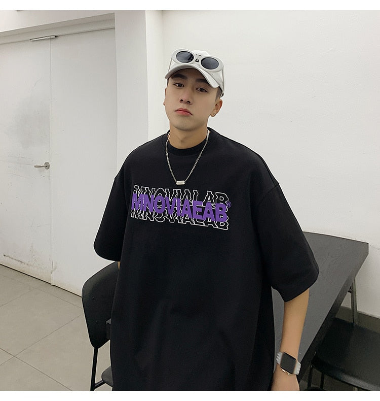 American t-shirt men's oversize summer loose Fashion Top ins Hong Kong Style versatile clothes hip hop fashion brand short