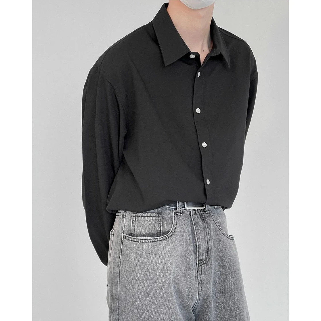 Korean Fashion New High-end Long Sleeve Shirts for Men No-iron Drape Solid Color Light Mature Style Casual Loose Shirt Men