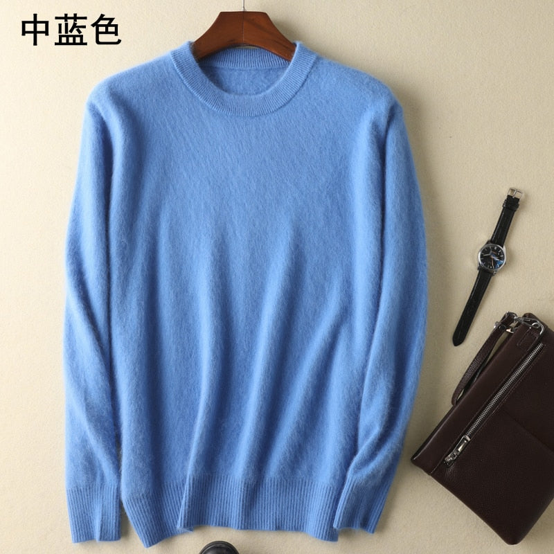Men's 100% pure Mink Cashmere Sweater O-Neck Pullovers Knit Large Size Mink Sweater Winter New Tops Long Sleeve High-End Jumpers