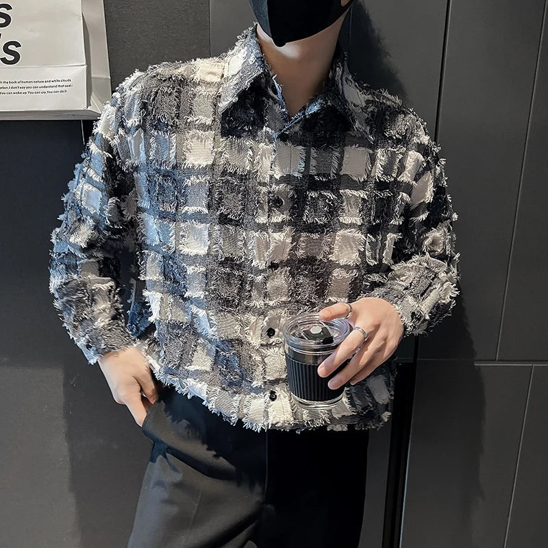 saferido ClothingMen's Spring High Quality Long Sleeve Shirts/Male Loose Plaid Lapel Casual Club Shirts M-2XL