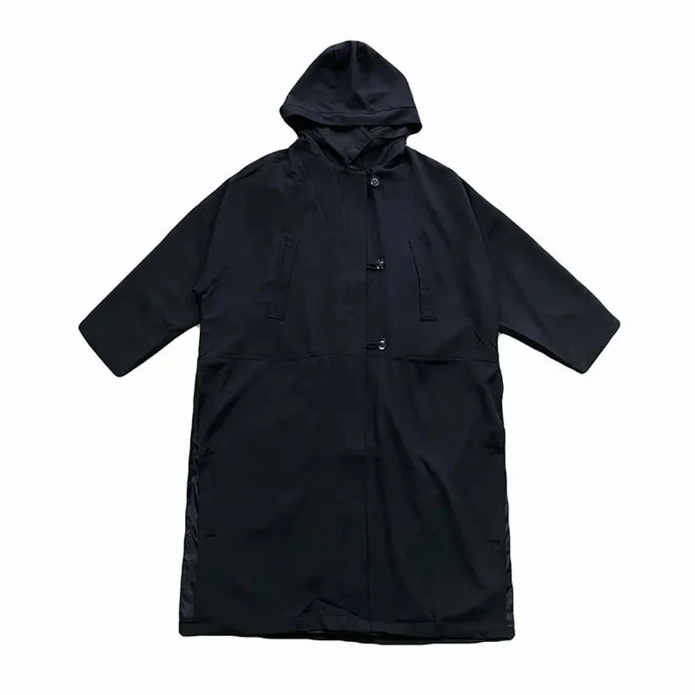 saferido Dark British Style Long Hooded Zipper Windbreaker Streetwear Personality Temperament Versatile Oversized Coat 2024 Autumn Unisex
