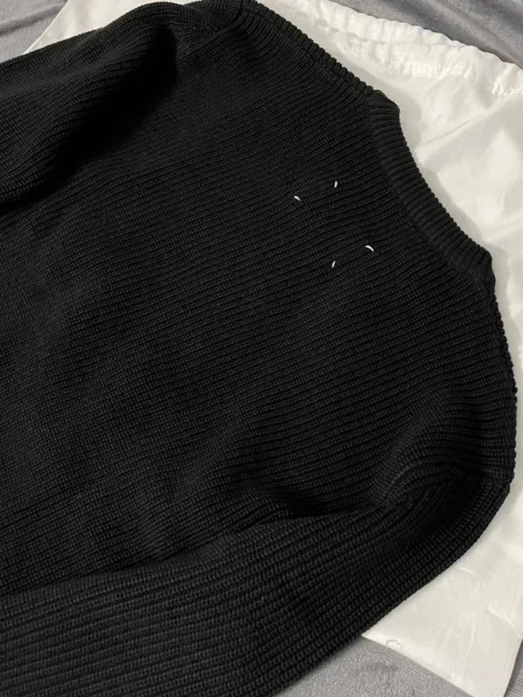 Men's Luxury Knitwear Sweater Loose High Quality Long Sleeve O-neck Knit Pullover Black Casual Y2k All-match Popular Jumper