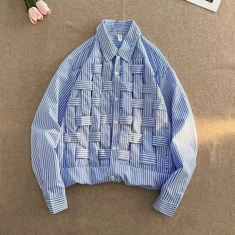 New Spring and Autumn Fashion Korean Edition Hip Hop Trend Advanced Sense Casual Loose Stripe Woven Long Sleeve Men's Shirt