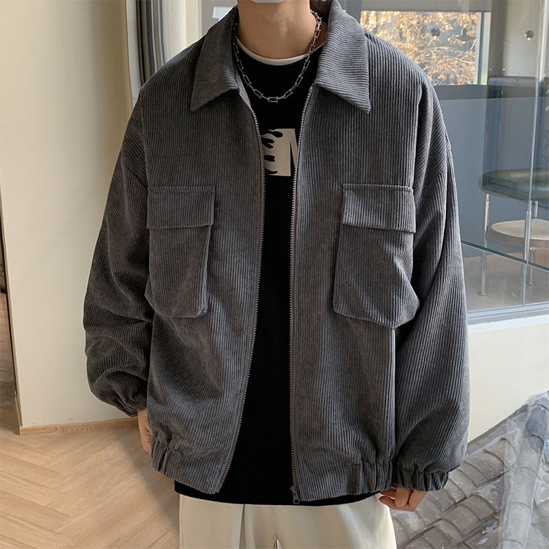 Jackets Men Streetwear Handsome Japanese Corduroy Outwear Solid Large Size BF Loose Classic New Arrival Popular