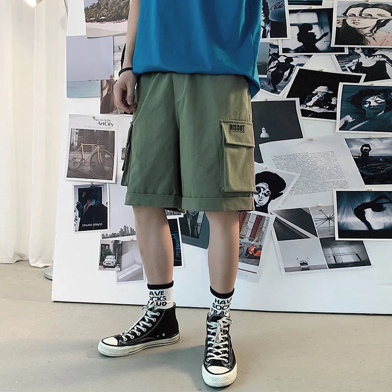 saferido Oversize Casual Shorts Men's Thin Street Trend Big Pocket Overalls Sports Loose Straight Pants Printed Letters Summer Clothes