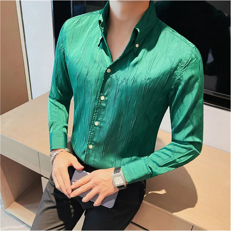 saferido Men Spring High Quality Fashion Slim Fit Long Sleeve Shirts/Male Fold Business Luxury Lapel Casual Shirts Chemise Homme S-3XL
