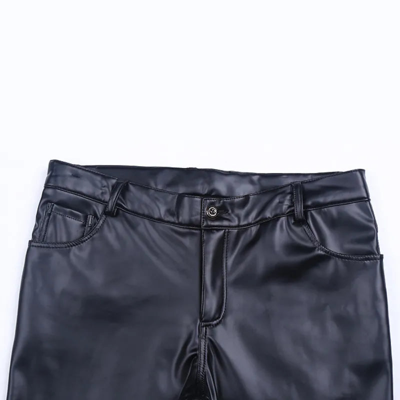 saferido Men's Leather Pants Spring Autumn Slim Fit Elastic Style Male Fashion PU Leather Trousers Moto Pants Solid Color Casual Bottoms