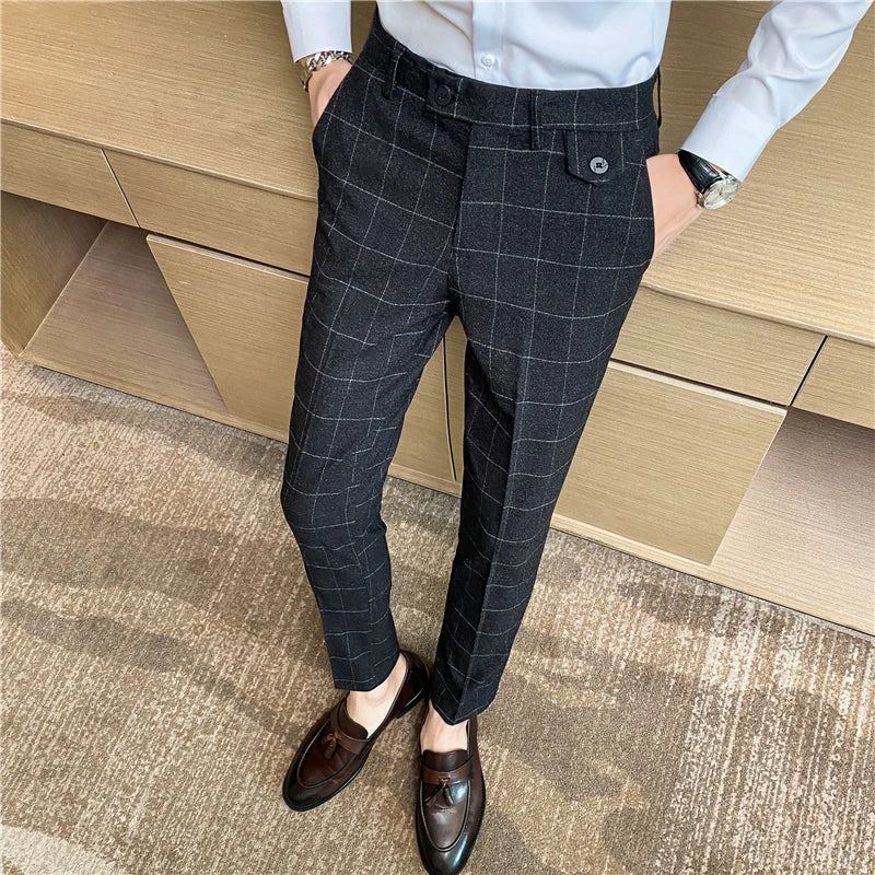 saferido New Fashion High Quality Men Suit Pants Straight Spring Autumn Long Male Plaid Classic Business Casual Trousers Full Length