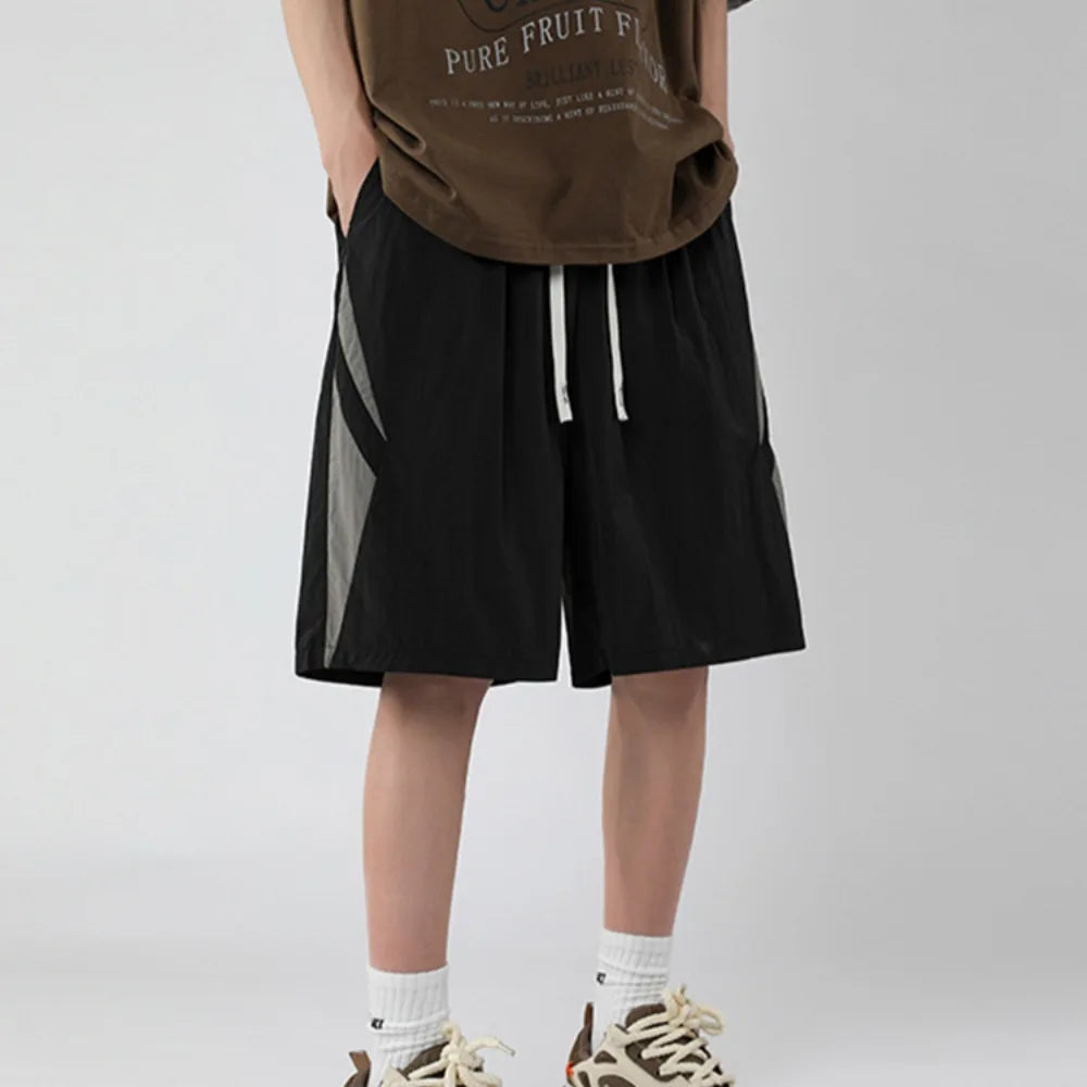 saferido Men Shorts Sporty Quick-drying Knee-length Simple Drawstring Summer Fashion Casual Korean Style All-match Loose Comfortable Male