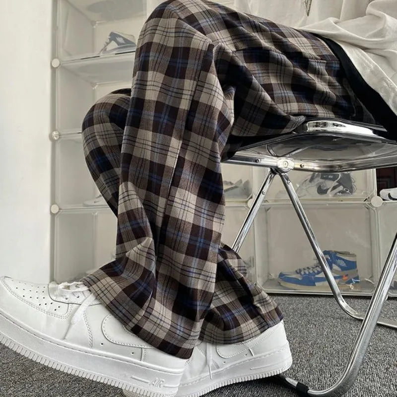 saferido Plaid Pants Men Korean Fashion Couples Straight Baggy Youthful Streetwear All-match Harajuku Y2k Trousers Joggers High Street