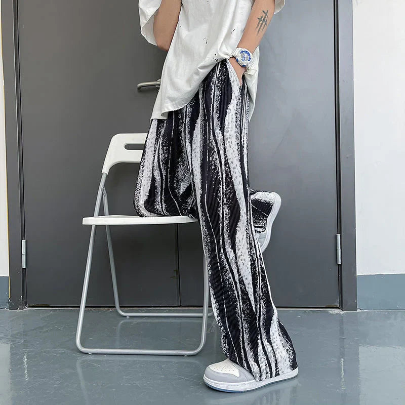 saferido Mopping Casual Pants Mens Spring Summer Oversize Fashion Sports Trousers Printed Loose Pants Straight Wide Leg Sweatpants S-5XL