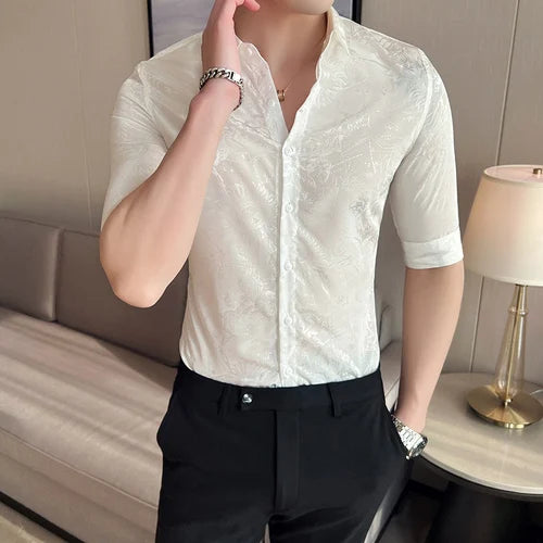 saferido British Style Men Summer High-end Printed Business Shirts/Male Slim Fit Lapel Casual Shirts With Short Sleeves S-4XL