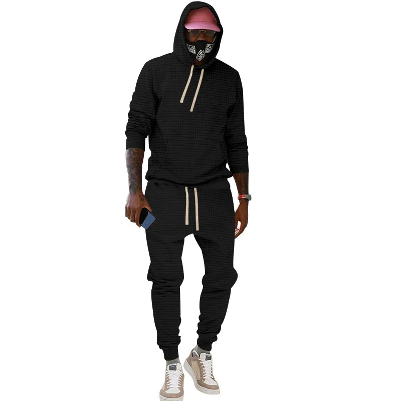 saferido New Spring and Autumn Men's Jacquard Hoodie Set Men's Leisure Sports Set Men's