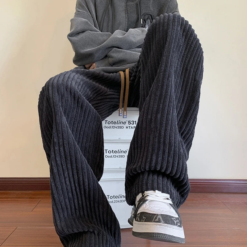 saferido Winter Thickened Pants Men Warmth Fashion Oversized Wide Leg Pants Men Streetwear Loose Straight Pants Mens Thick Trousers