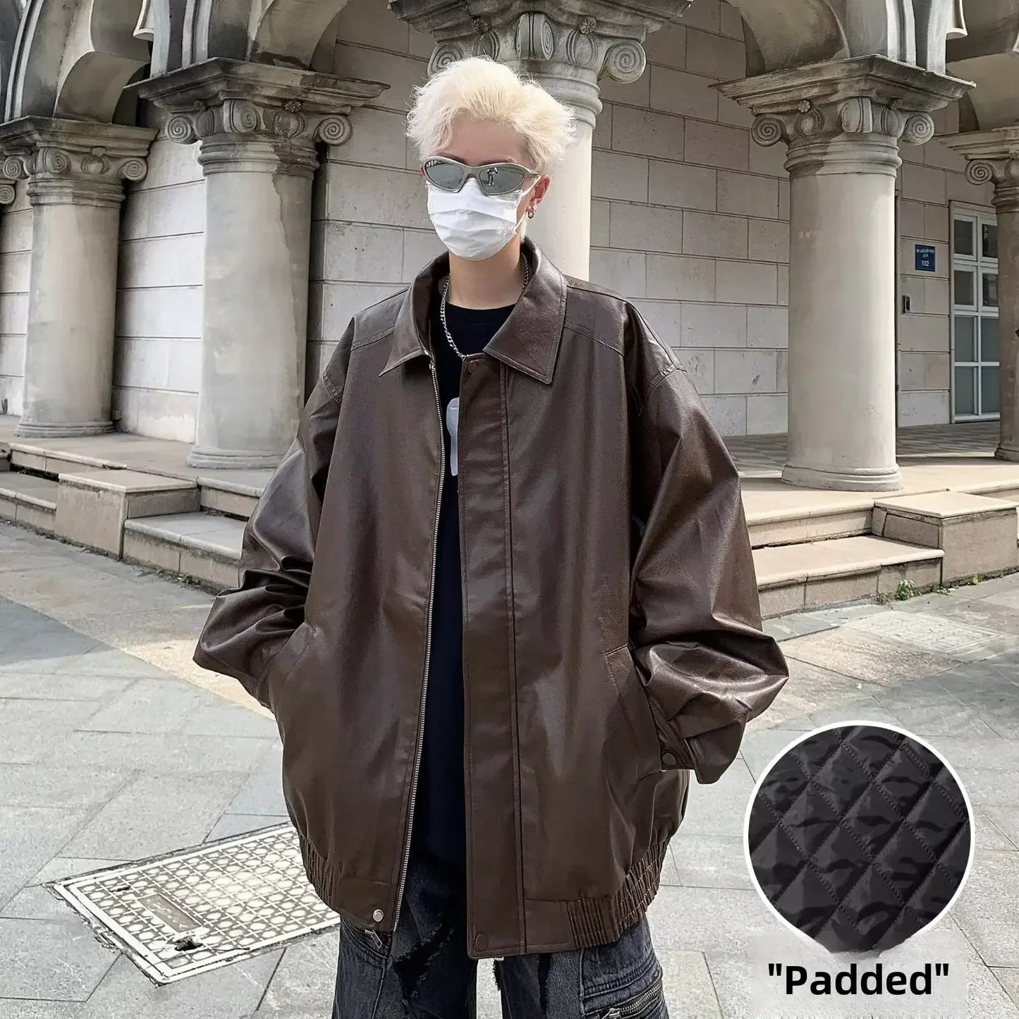 saferido Autumn New Pu Leather Solid Color Hip Hop Jacket Top Fashionable American Style Vintage Motorcycle Jacket For Men Women
