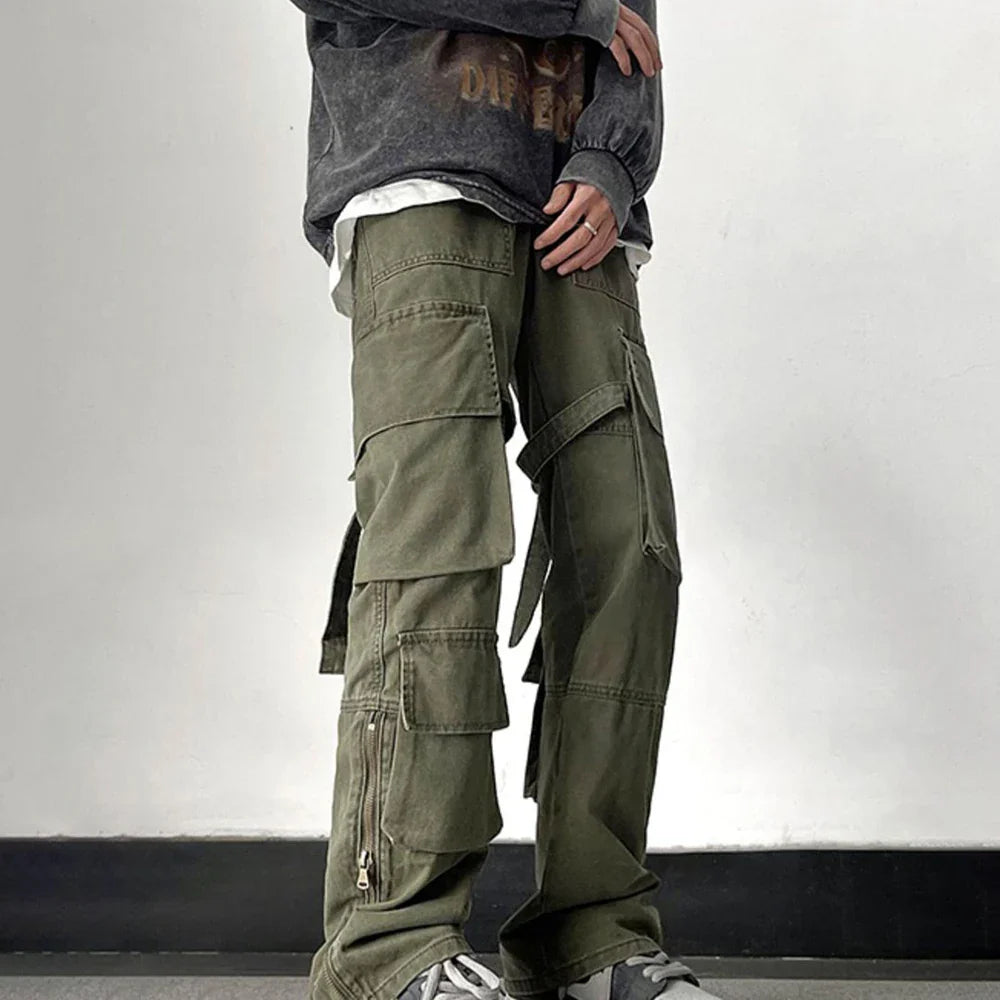 saferido Mens Trendy Cargo Pants Hip-Hop High Street Retro Japanese Style Multi-Pocket Casual Pants 2024 Spring And Autumn New Style