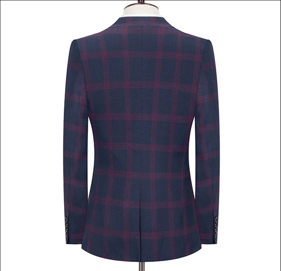 Boutique 5XL (Blazer + Trousers) Men's Fashion Business Casual British Style Gentleman Elegant Plaid Dress Formal 2-piece Set