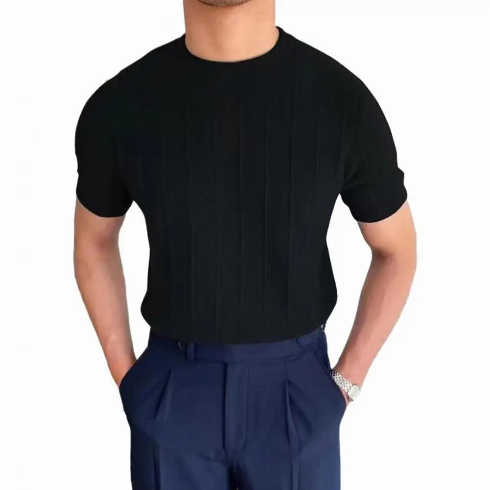 Men Solid Color T-shirt Round Neck Short Sleeve T-shirt Men's Solid Color Slim Fit Summer T-shirt for Fitness Gym Round Neck