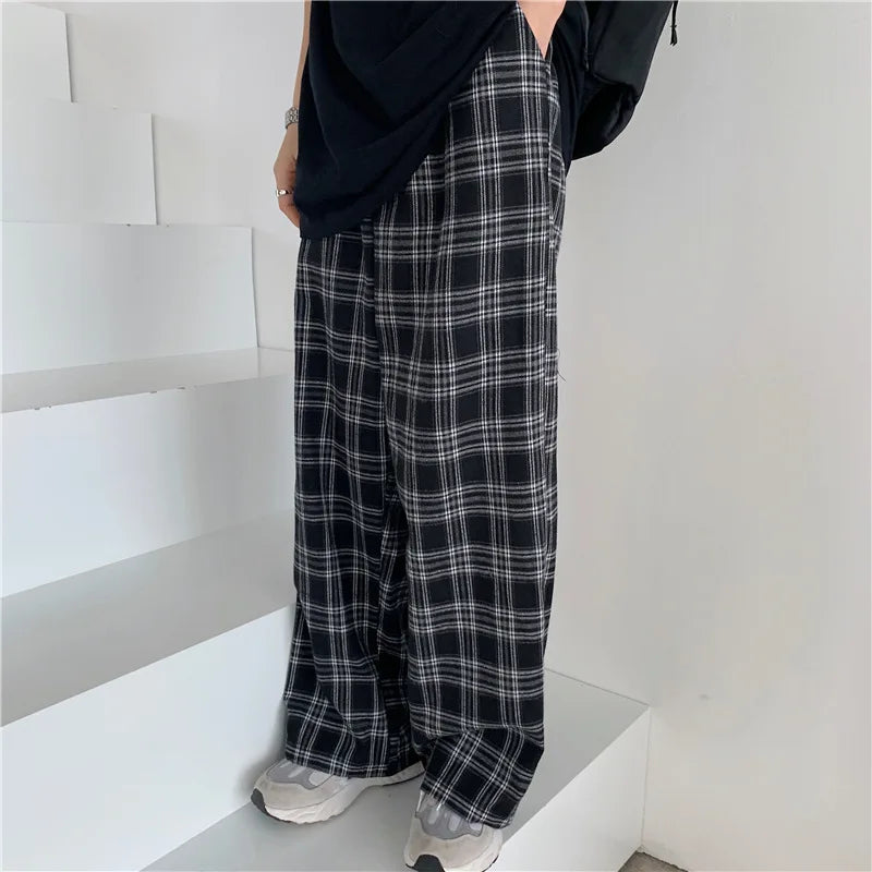 saferido Spring Men Pants Black Women Plaid Trousers Casual Oversize Loose Wide Leg Trouser Harajuku Hip-hop All-match Streetwear S-4XL