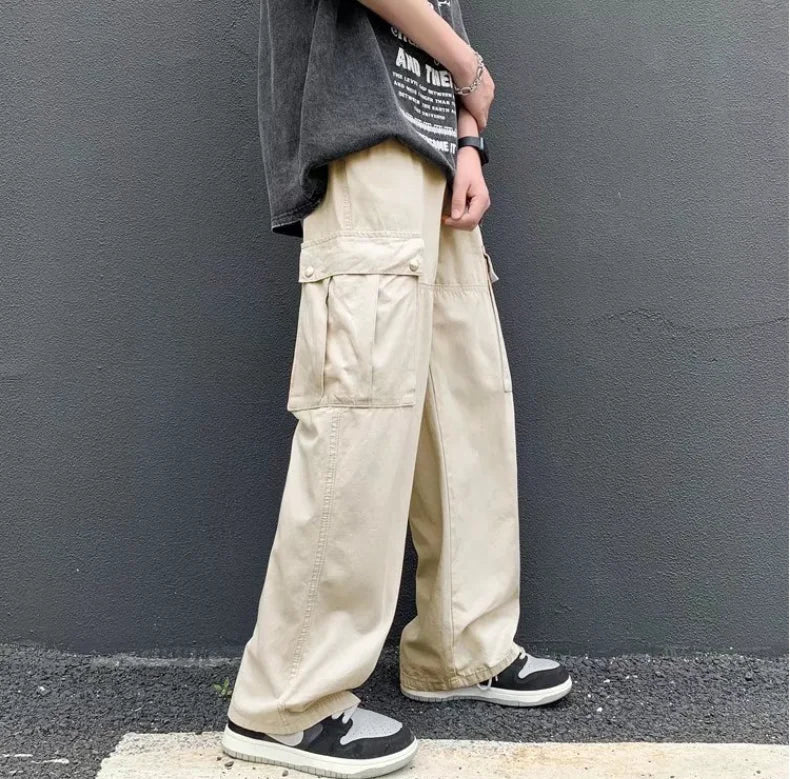 saferido Japanese cityboy heavy cotton overalls wide leg pants European and American street high waist slim hiphop big mouth bag fashion