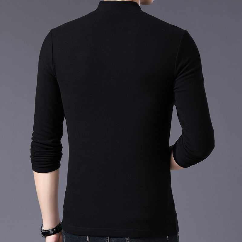 Brand New Style Cotton Men's T-shirt Long Sleeve T Shirt Men Solid Color Zipper Print Collar Oversized T Shirt