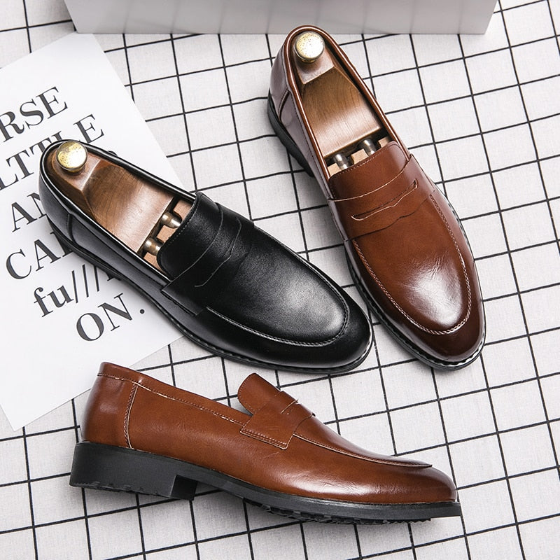 saferido Evening Dress Men Shoes High Quality Black New Stylish Design Slip-on Shoes Casual Formal Office Leather Shoes Luxury Career