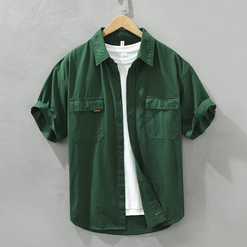 Safari Style Short Sleeve Shirt for Men Casual Turn-down Collar Tops Man Summer New Fashion Loose Button Up Shirt Clothing