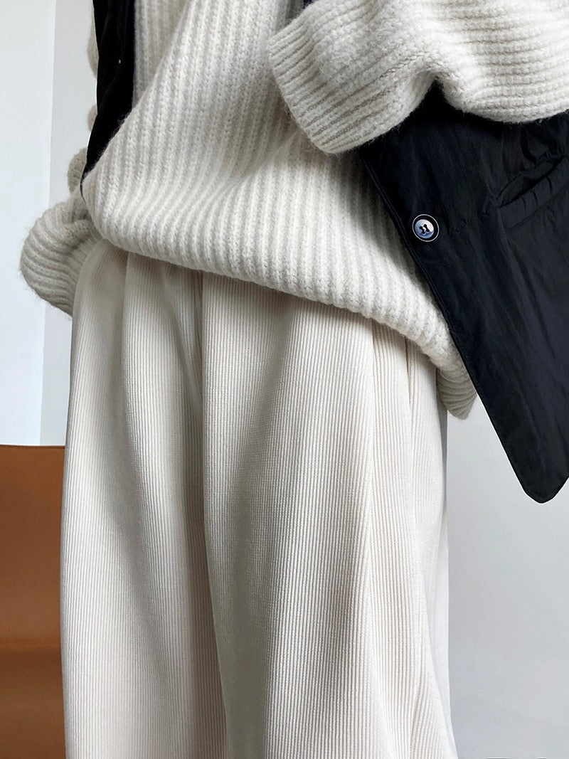 Winter Casual Thick Pants Stretch High Waist Warm Fleece Ladies Pants Female Trousers Wide Leg Pants Weight about 830g