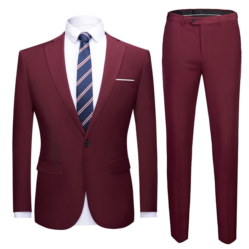 Jacket + Pants 2 Pieces Set Fashion New Men's Casual Boutique Business Dress Wedding Groom Suit Coat Blazers Trousers