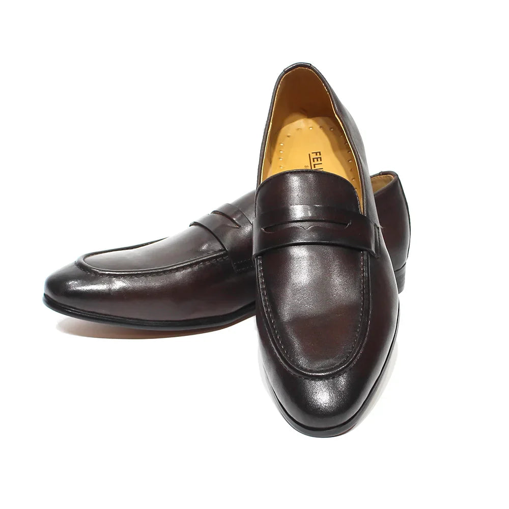 saferido Mens Penny Loafers Leather Shoes Genuine Leather Elegant Wedding Party Casual Dress Shoes Brown Black Shoes for Men