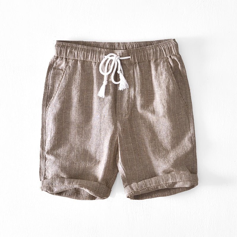 Cotton Linen Shorts for Men Fashion Striped White Loose Holiday Shorts Man Casual Plus Size Drawstring Short Pants