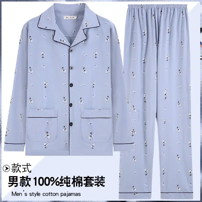 Men Pajamas Set Lounge Sleepwear Plaid Pyjamas Long Sleeve Spring Autumn Loungewear Male Homewear Home Clothes