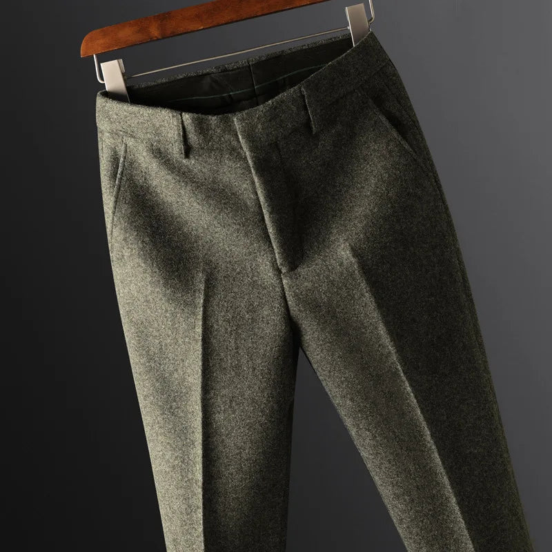 High Quality Autumn Winter New Men's Suit Pants Fashion Business Casual Woolen Suit Pants Male Straight Formal Trousers