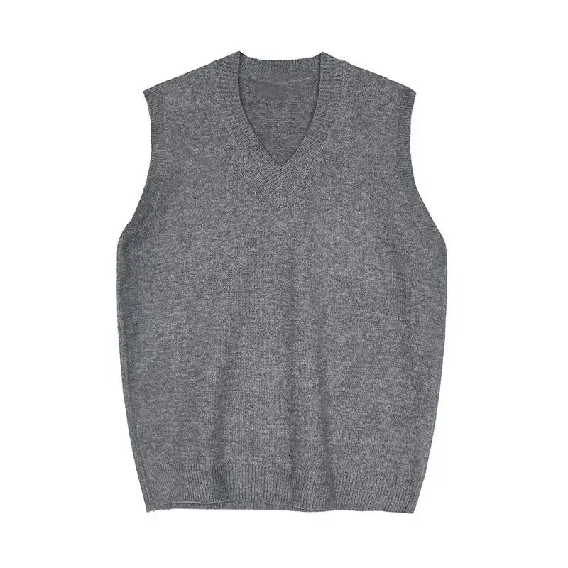 Man Clothes Smooth Solid Color Vest Plain Knitted Sweaters for Men Waistcoat Sleeveless Over Fit Knit Korean Fashion Warm Cheap